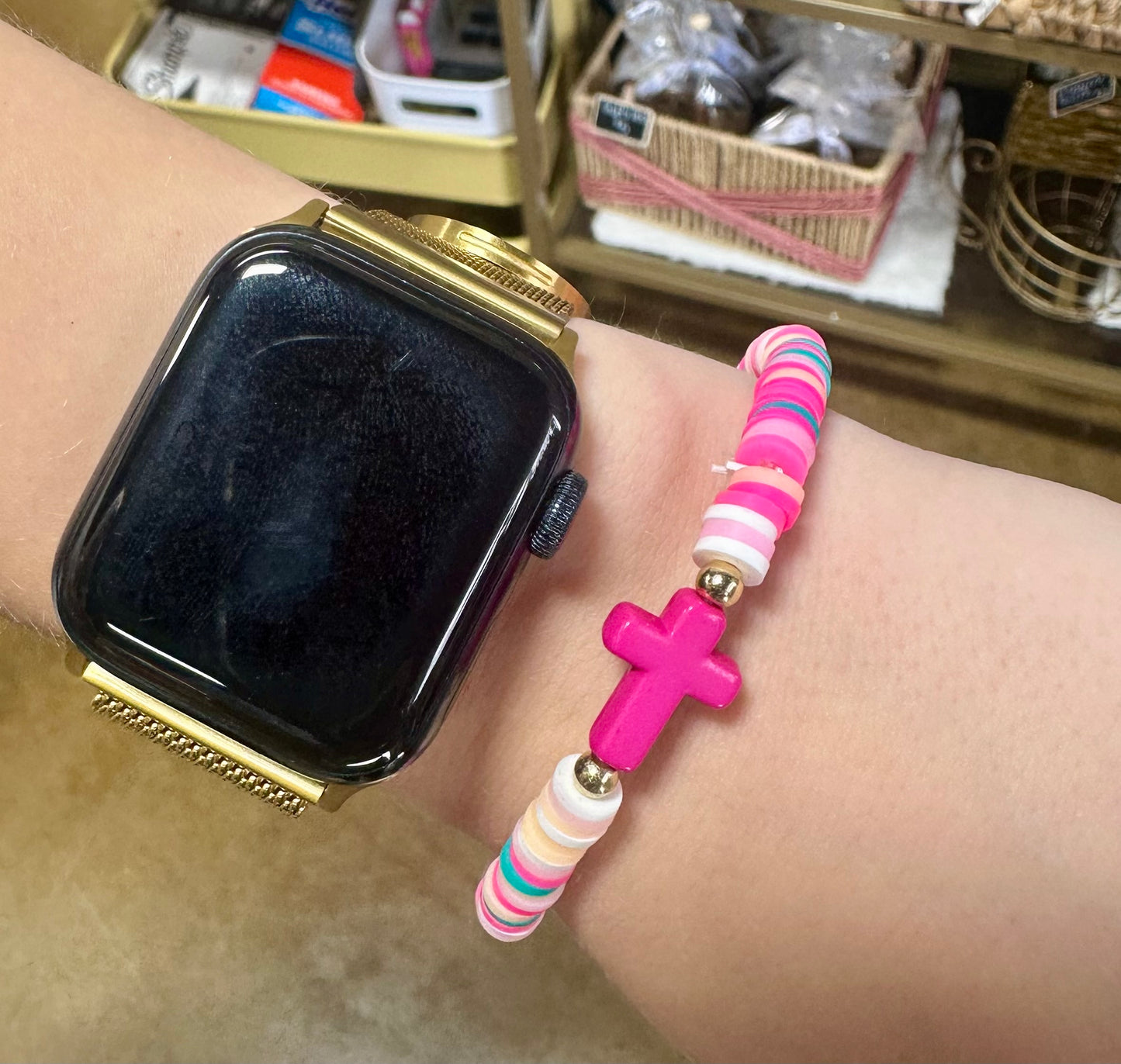 Cross bracelet bright pink