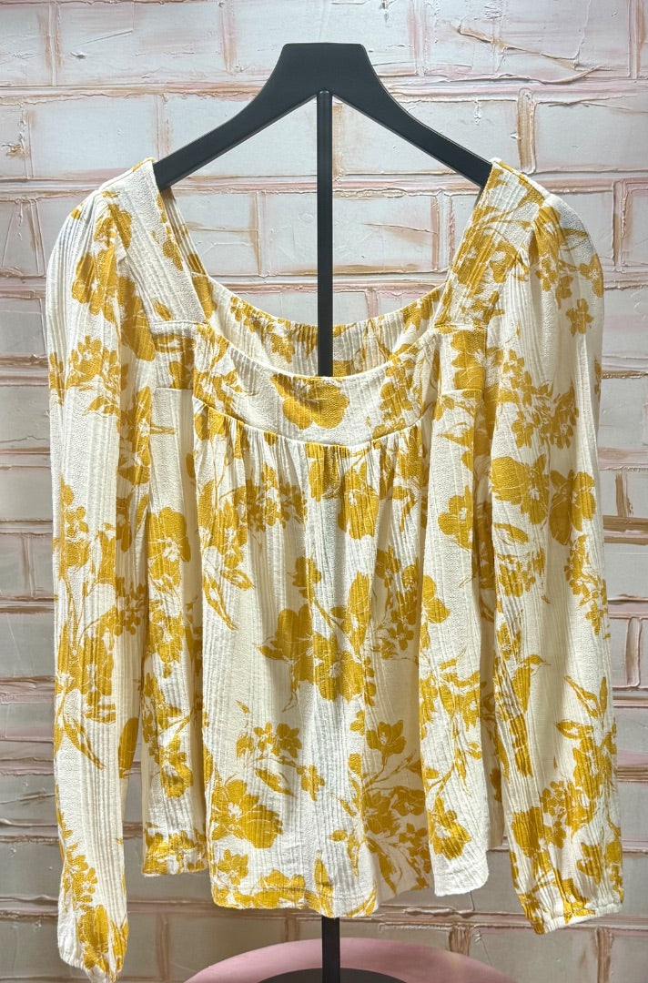 Mustard floral Lucky Brand Top, M