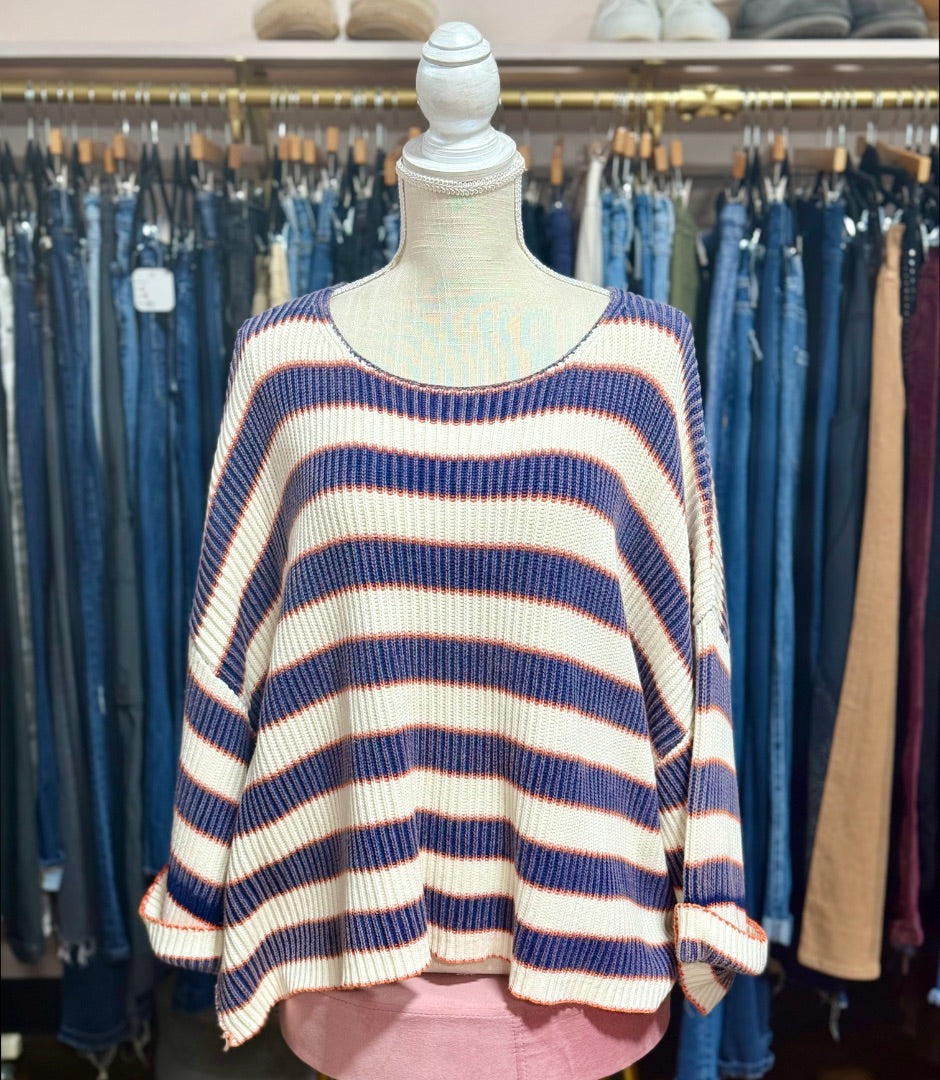 Navy striped By Together Sweater, S/M
