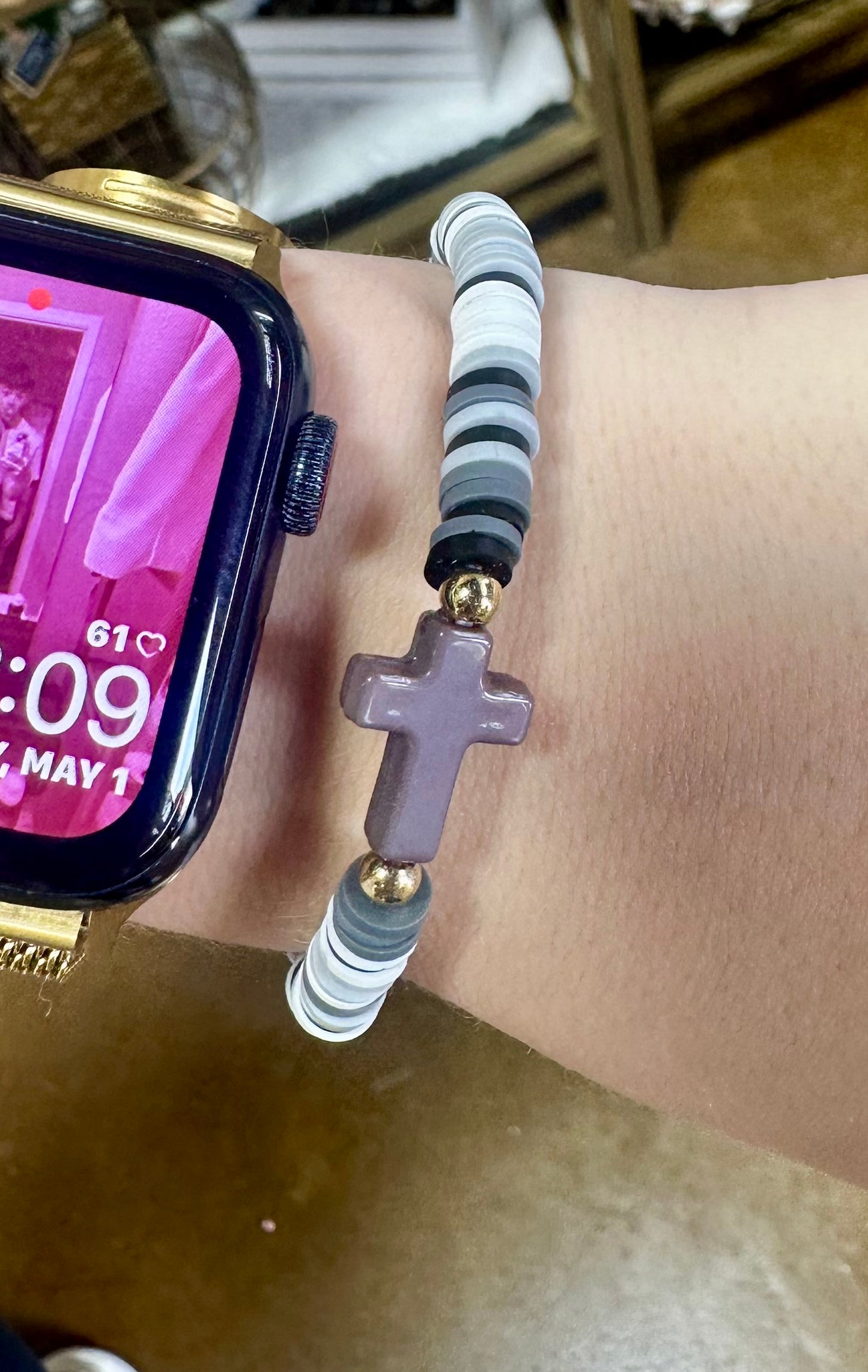 Cross bracelet grey