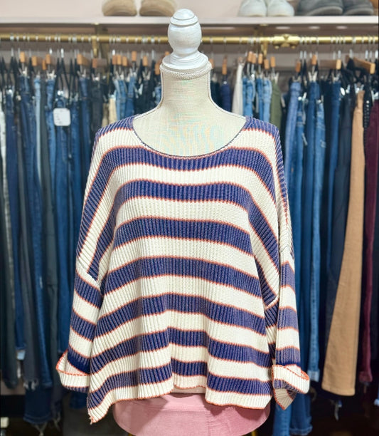 Navy striped By Together Sweater, S/M
